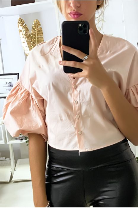 Kort roze overhemd met pofmouwen - 4