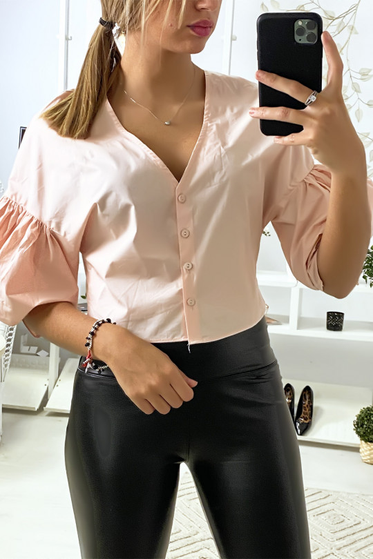 Kort roze overhemd met pofmouwen - 3