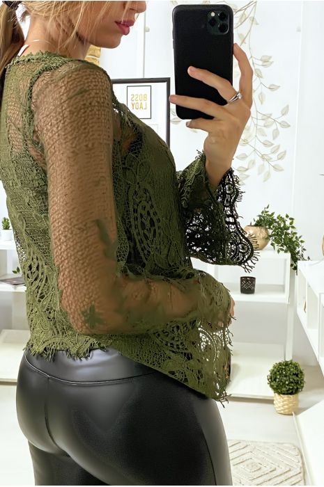 Haut kaki en dentelle 2 en 1 avec débardeur - 6