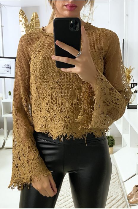 Camel 2 in 1 lace top with tank top - 1