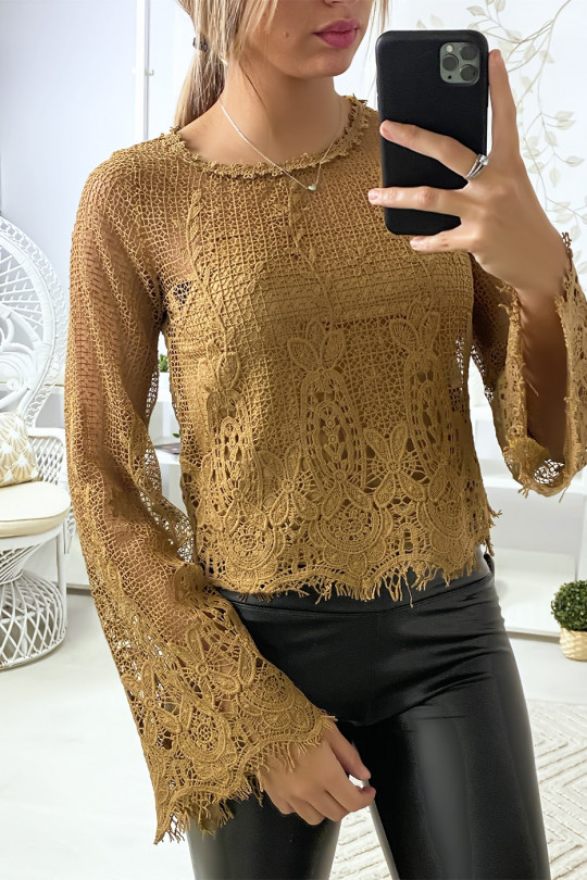 Camel 2 in 1 lace top with tank top - 5