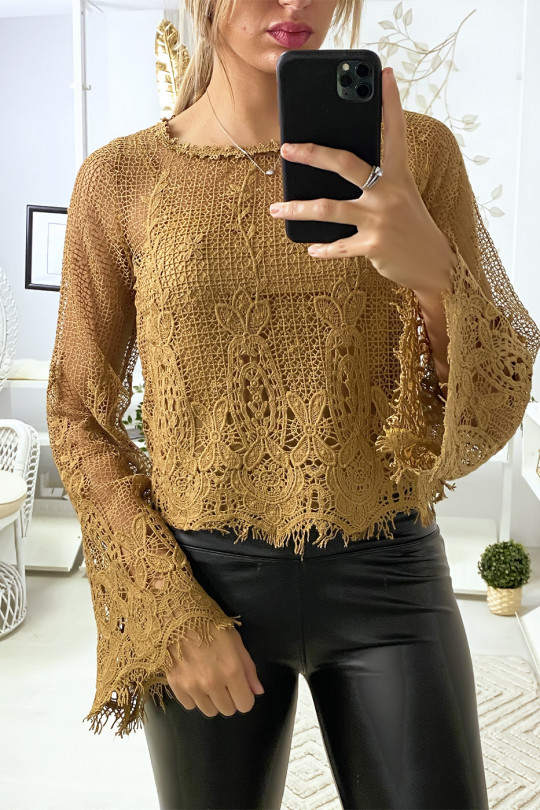 Camel 2 in 1 lace top with tank top - 2