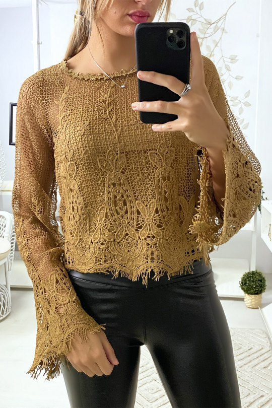 Camel 2 in 1 lace top with tank top - 3