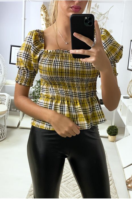 Mustard Ruched Front Crop Top - 1