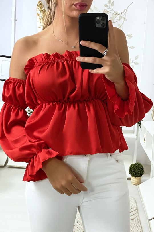 Red satin bustier with separate sleeves - 3