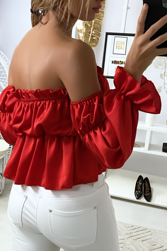 Red satin bustier with separate sleeves - 5