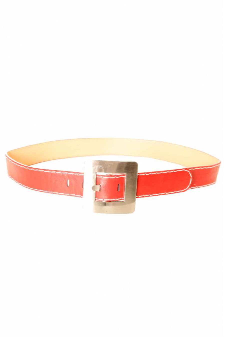 Rode riem met wit stiksel met vierkante gesp CE 504 - 1