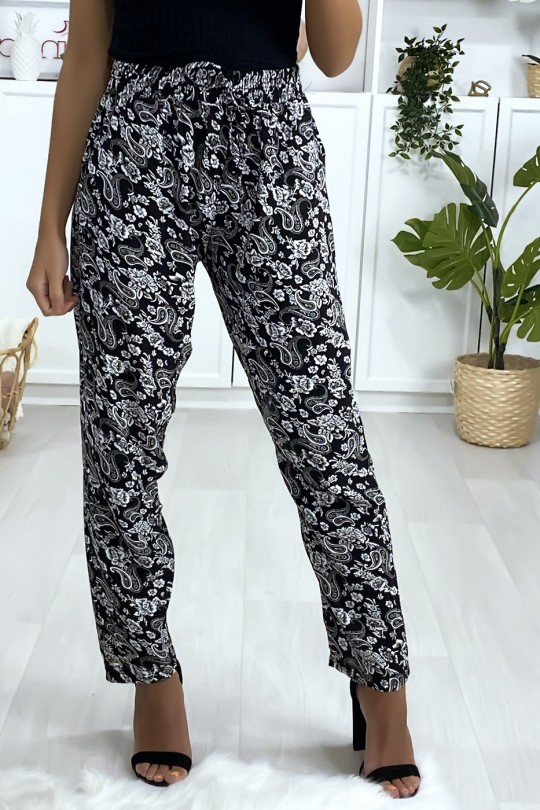 Black and white patterned cotton pants with pocket and belt - 1