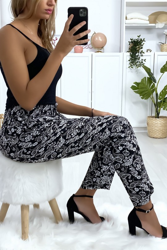 Black and white patterned cotton pants with pocket and belt - 5
