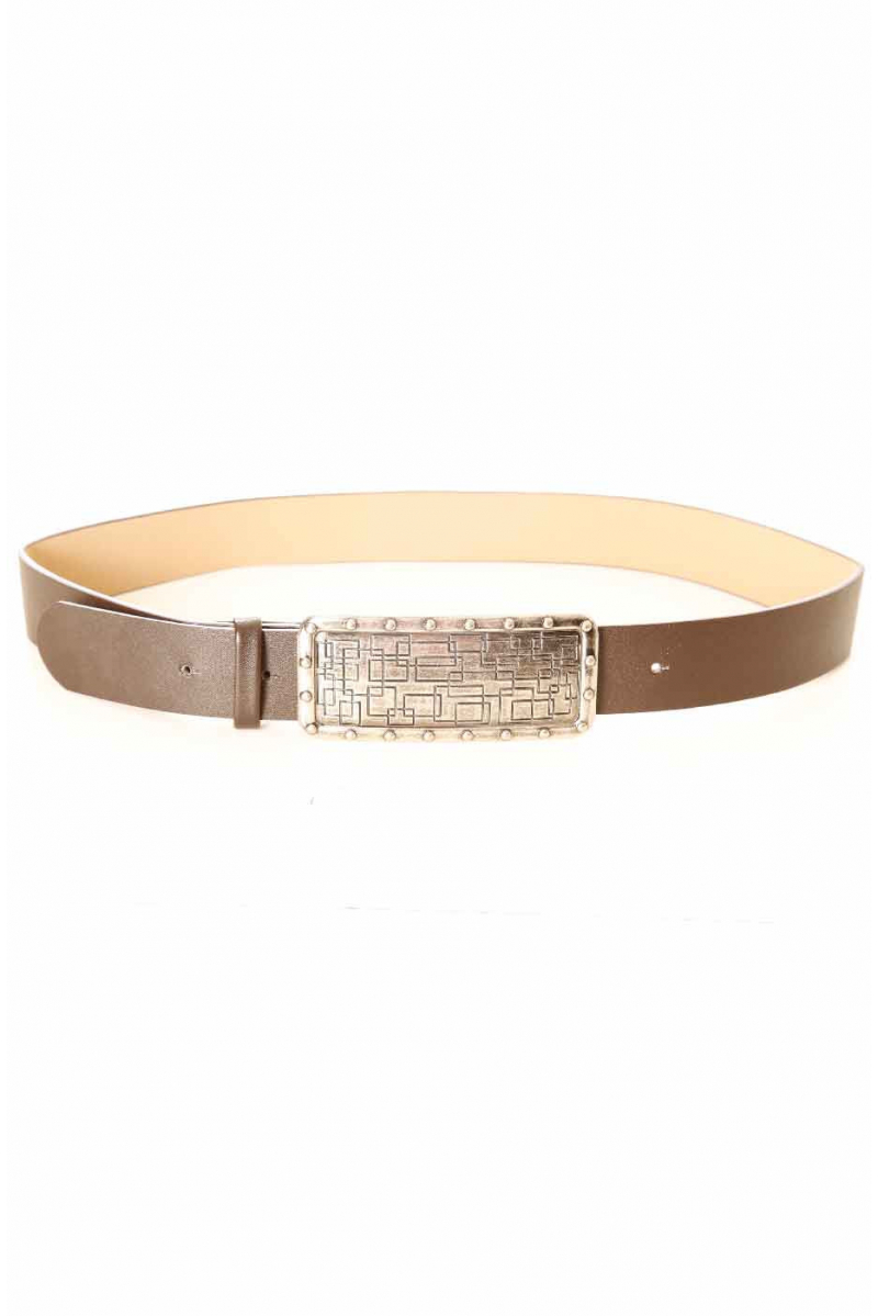 Brown belt with large graphic rectangle buckle CE 573 - 1