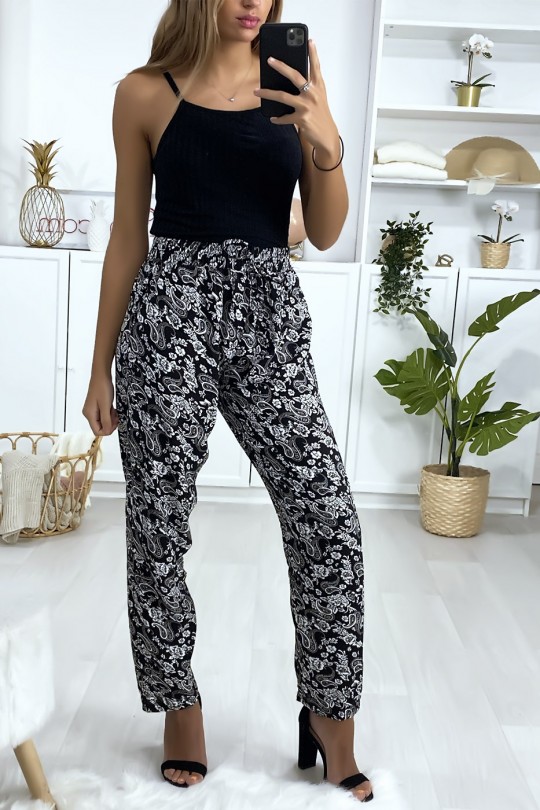 Black and white patterned cotton pants with pocket and belt - 2