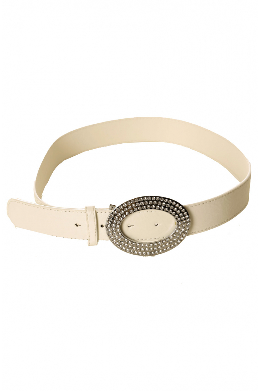 Ceinture Blanche effet cuir à boucle ovale et strass CE 724 - 1