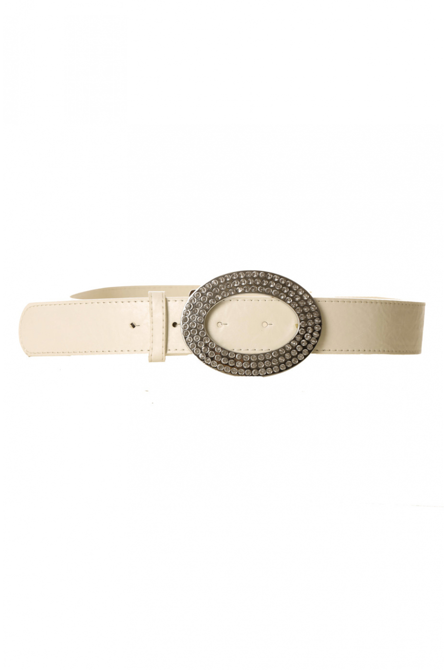 Ceinture Blanche effet cuir à boucle ovale et strass CE 724 - 2