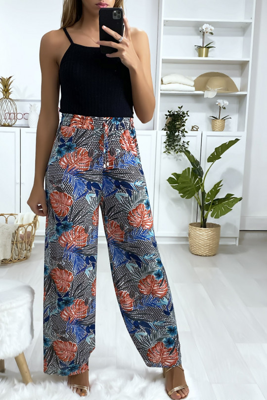 Leaf pattern palazzo pants in blue - 1