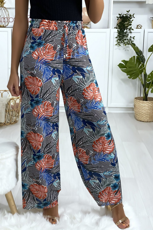 Leaf pattern palazzo pants in blue - 2