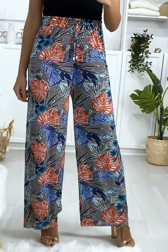 Leaf pattern palazzo pants in blue - 3