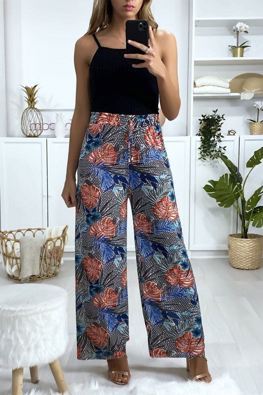 Leaf pattern palazzo pants in blue - 7