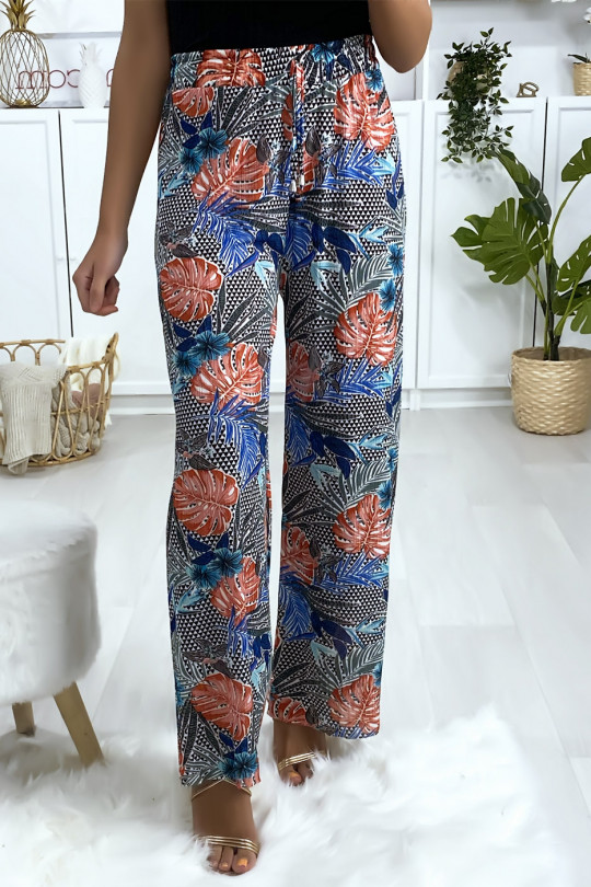 Leaf pattern palazzo pants in blue - 5
