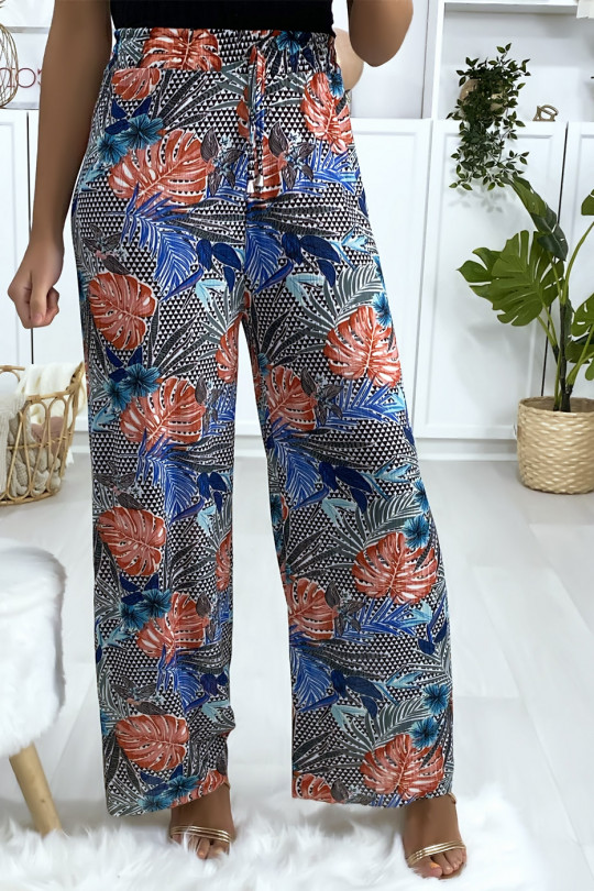 Leaf pattern palazzo pants in blue - 4