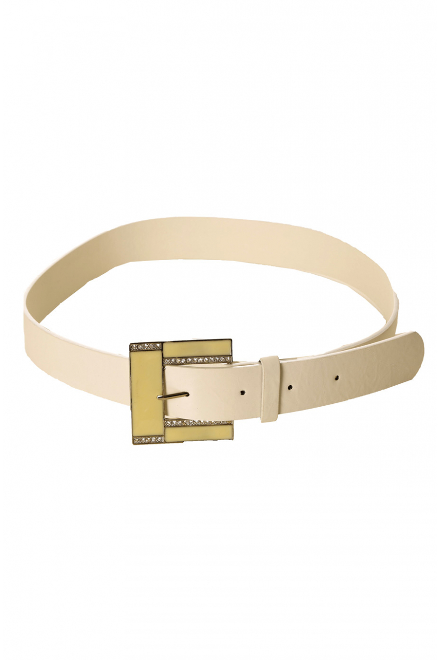 Witte lederlook riem met vierkante gesp en strass steentjes CE 726 - 1