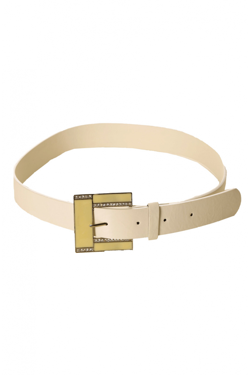 White leather-look belt with square buckle and rhinestones CE 726 - 1