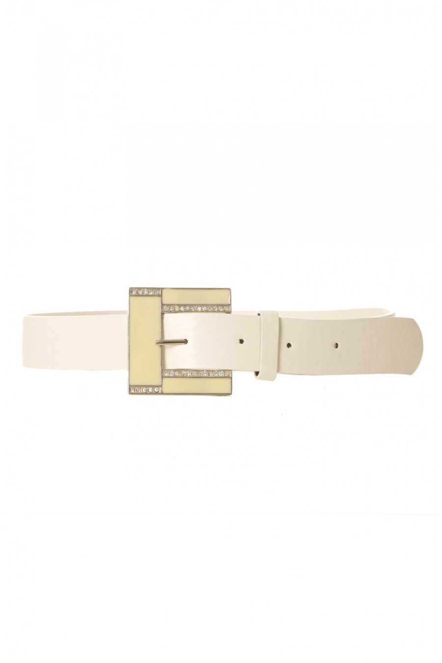 Witte lederlook riem met vierkante gesp en strass steentjes CE 726 - 3