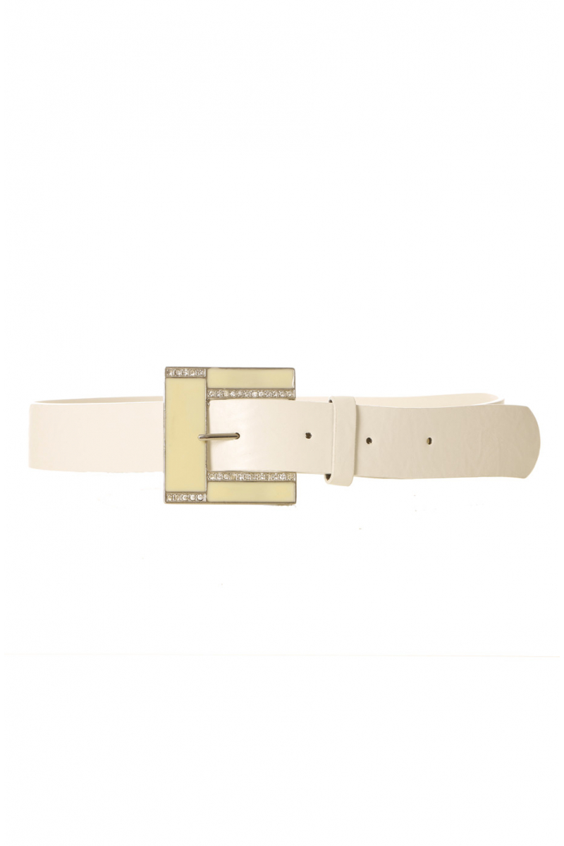 White leather-look belt with square buckle and rhinestones CE 726 - 3