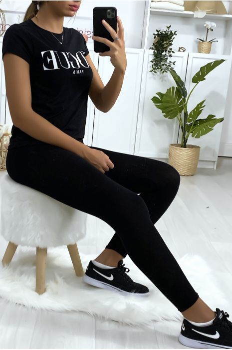 Leggings uni basique couleur noir - 1