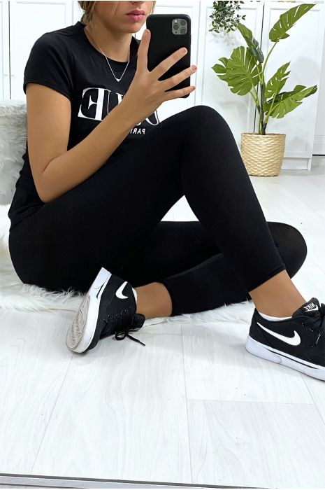 Leggings uni basique couleur noir - 4