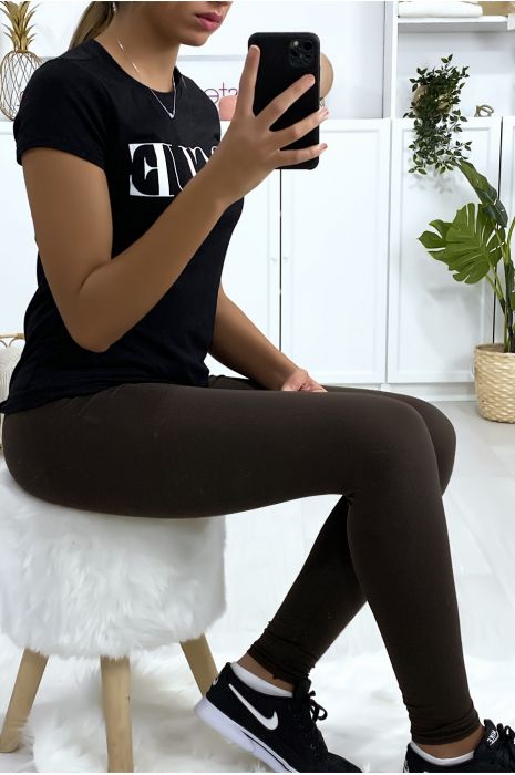 Leggings uni basique couleur choco - 1