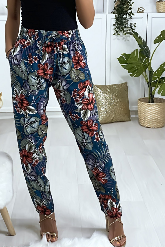 Pantalon fluide canard en coton avec poches et motif fleuris - 1