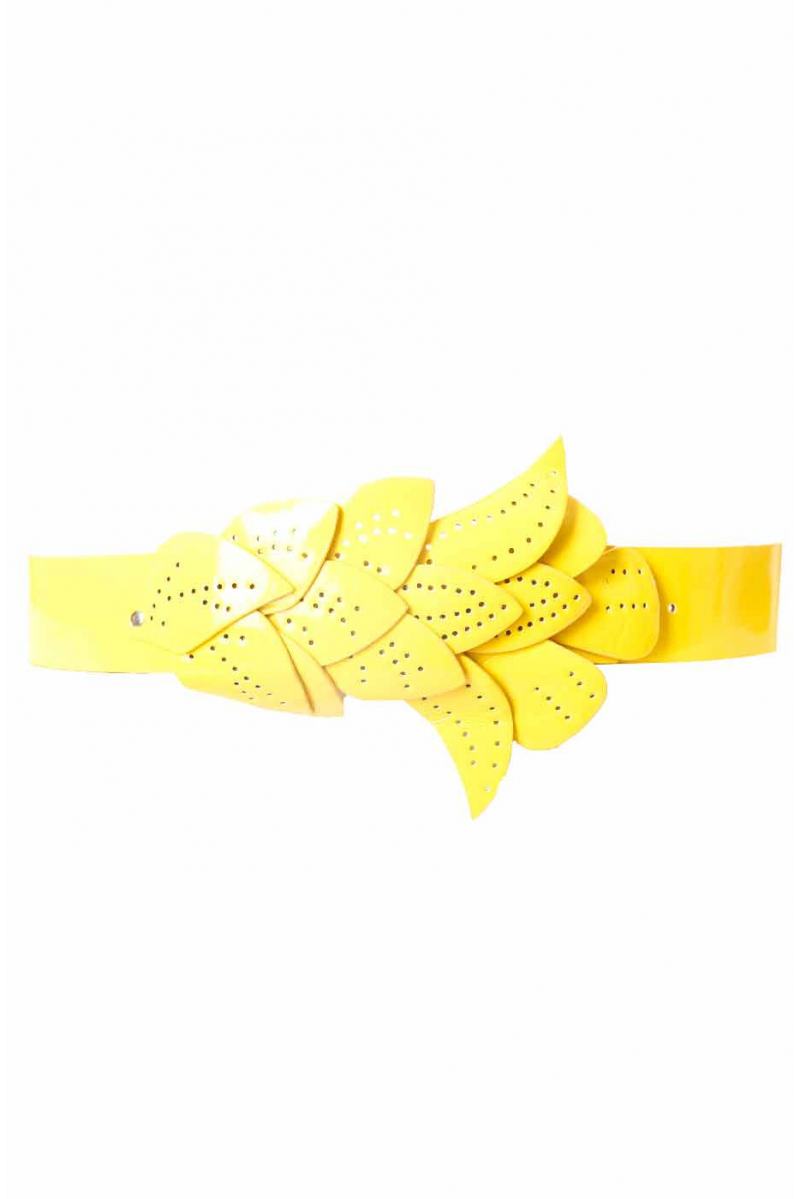 Yellow belt, leaf pattern buckle BG-PO44 - 1