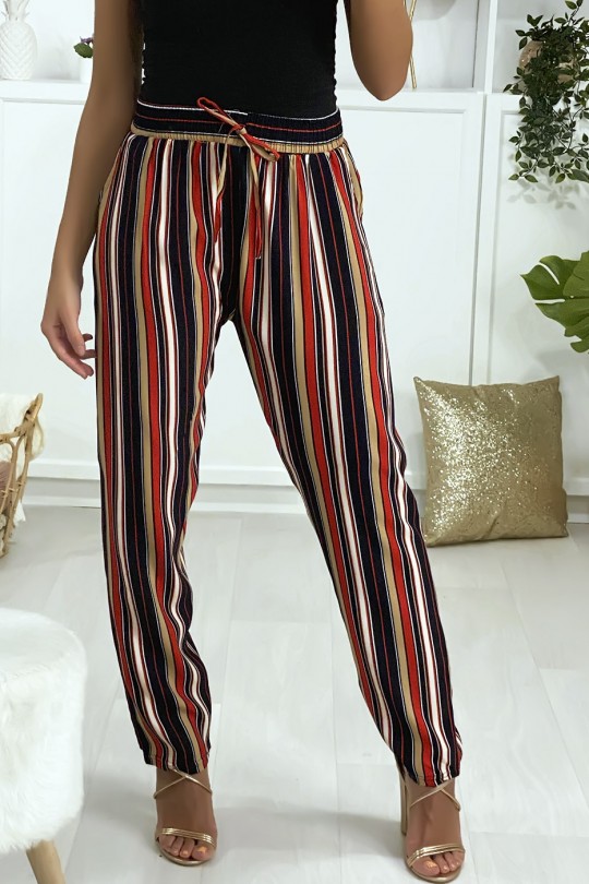 Red predominantly striped cotton pants with pockets - 1