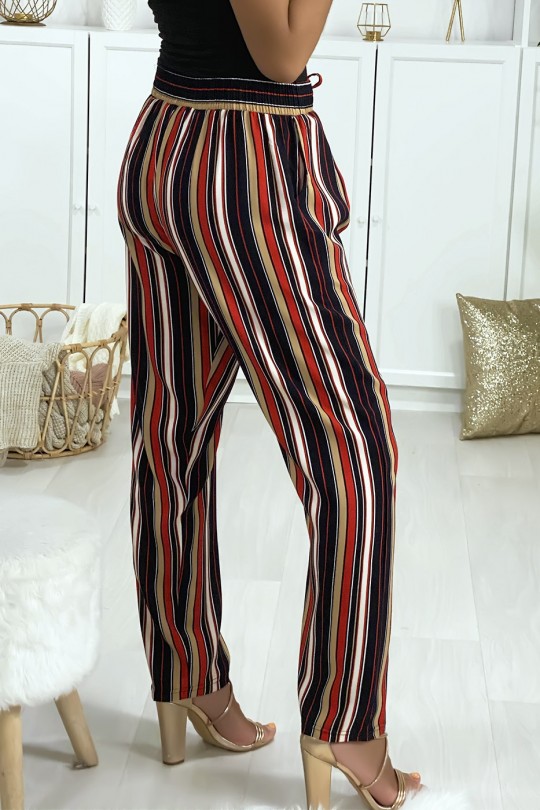 Red predominantly striped cotton pants with pockets - 4