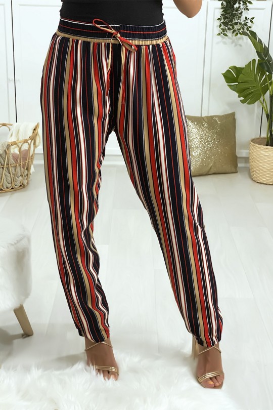 Red predominantly striped cotton pants with pockets - 5