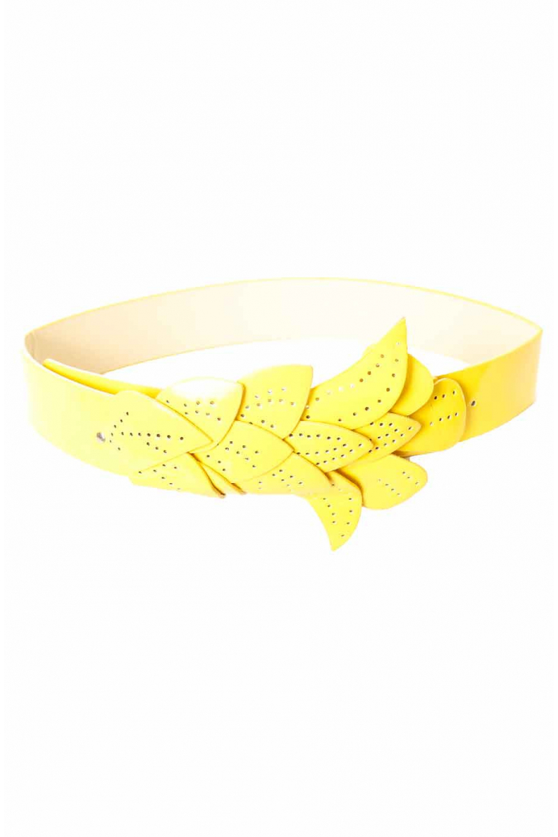 Yellow belt, leaf pattern buckle BG-PO44 - 2
