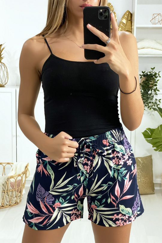 Black floral print cotton shorts with pockets - 4