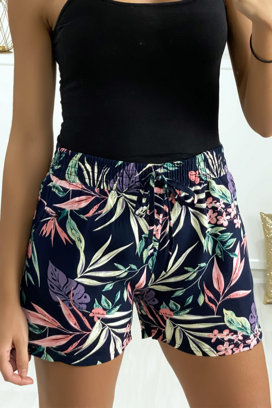Short noir en coton motif fleuris avec poches - 5