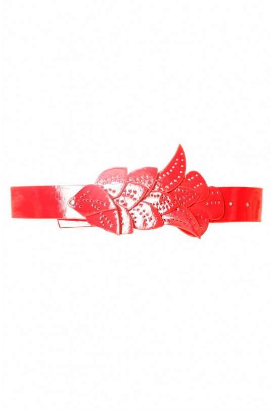Red belt, leaf pattern buckle BG-PO44 - 1