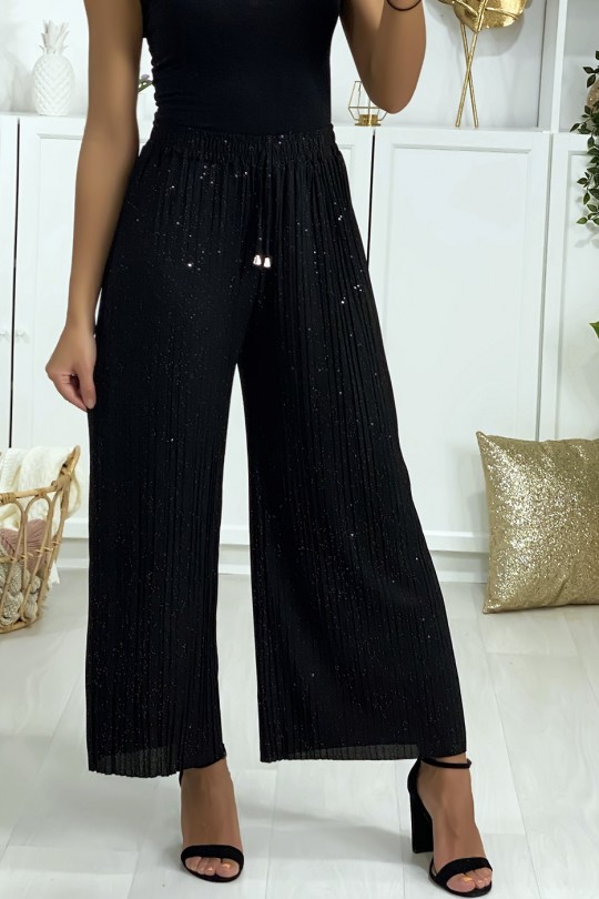 Slightly sequined pleated black palazzo pants - 1