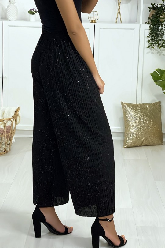 Slightly sequined pleated black palazzo pants - 3