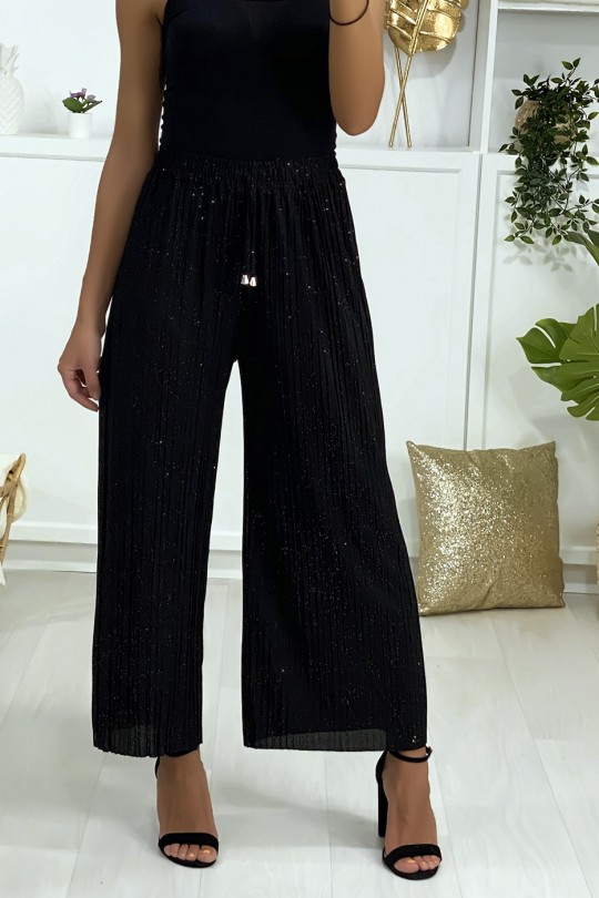 Slightly sequined pleated black palazzo pants - 4