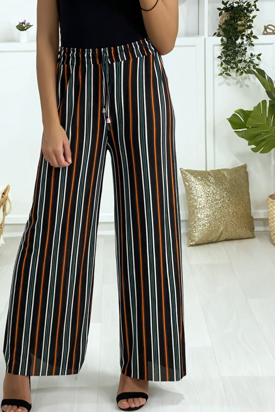 Orange-dominated striped palazzo pants - 3