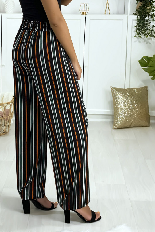 Orange-dominated striped palazzo pants - 4