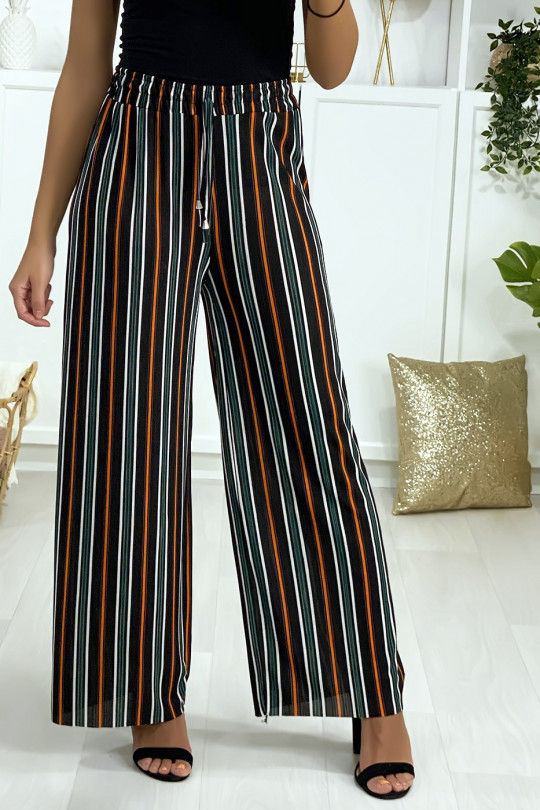 Orange-dominated striped palazzo pants - 2