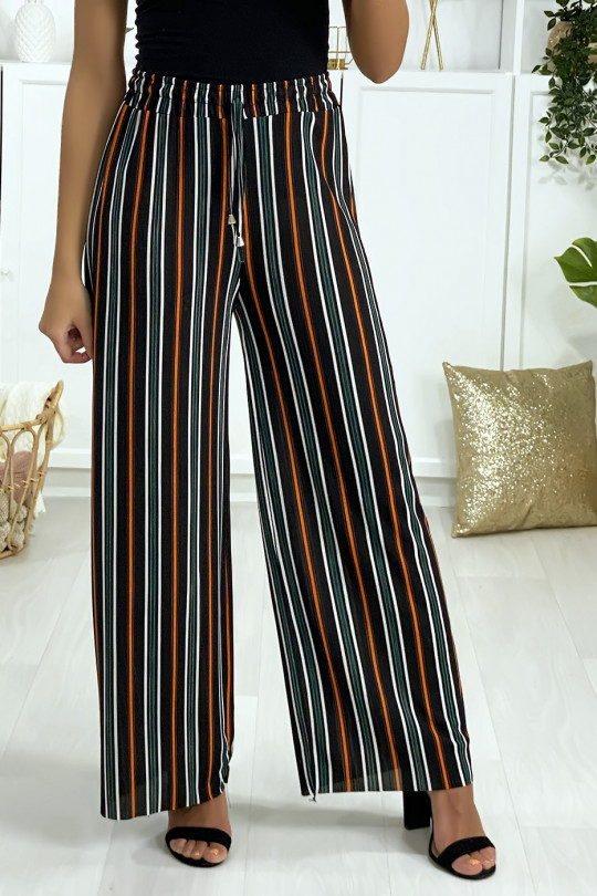 Orange-dominated striped palazzo pants - 1