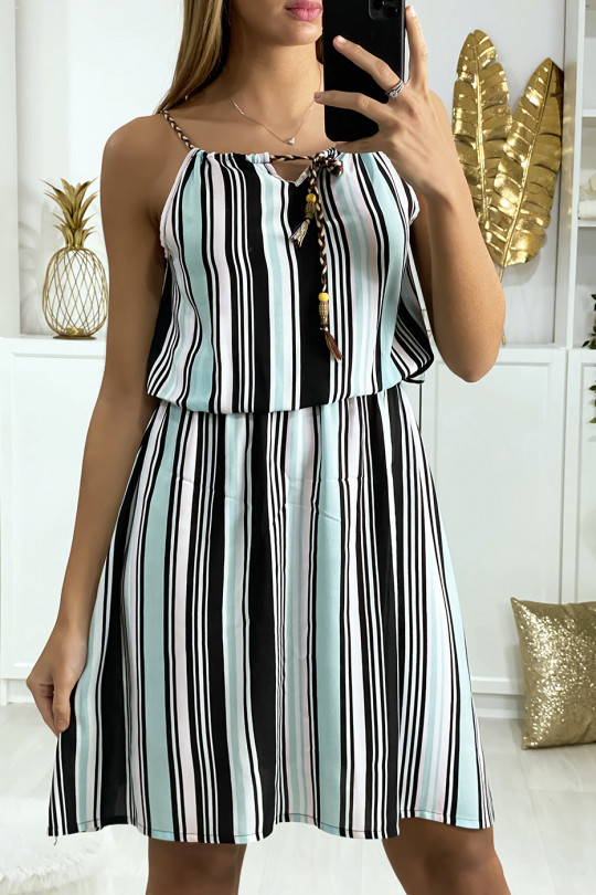 Turquoise and black striped cotton dress very comfortable to wear - 1