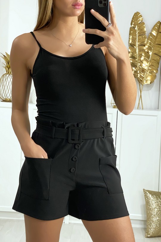 Black shorts with button belt and pockets - 3