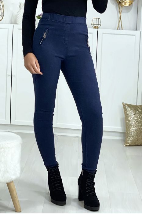 Jegging bleu en strech avec zip aux poches - 3