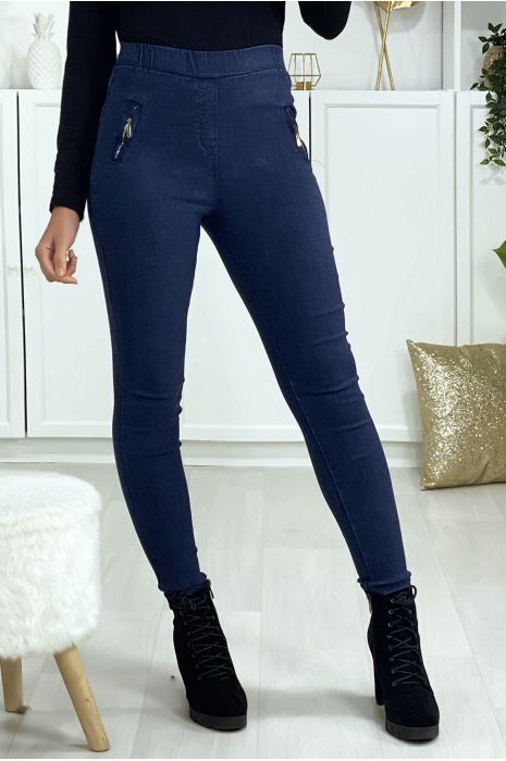 Jegging bleu en strech avec zip aux poches - 1